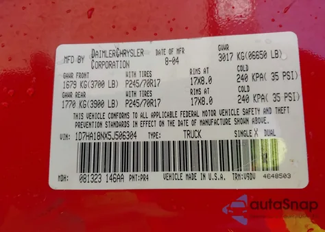 2005 Dodge Ram 1500 Slt/Laramie from USA, damaged, VIN 1D7HA18NX5J506304